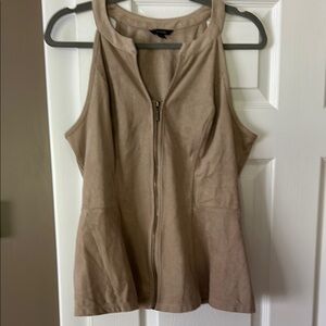 Tan Sleeveless Zip-Up Top